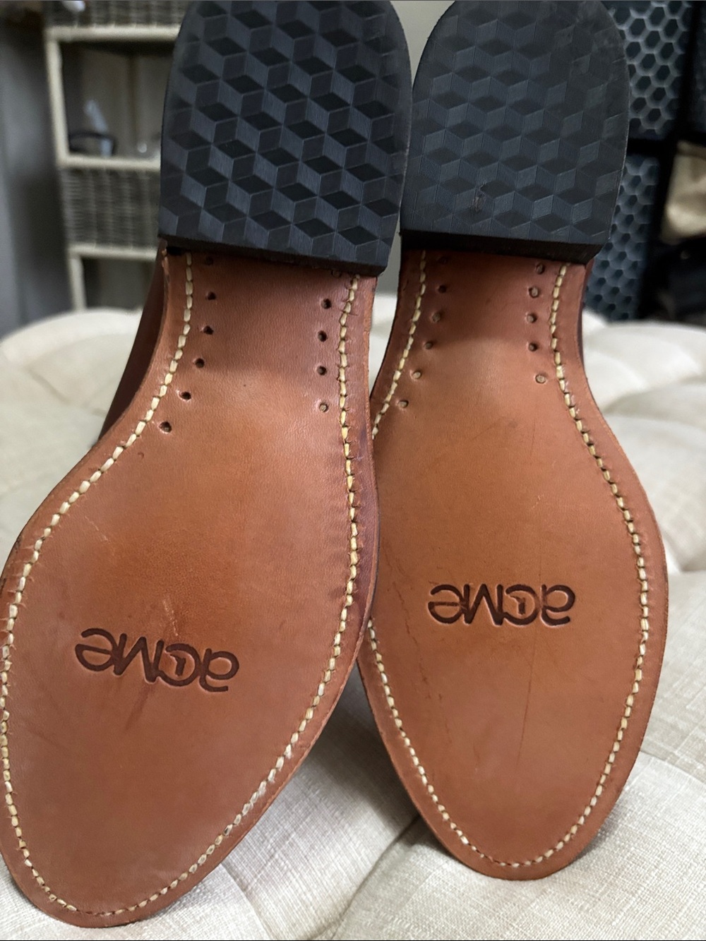 ACME Brown Leather Western Heeled Boots with Stitch Detail - Picture 5 of 11